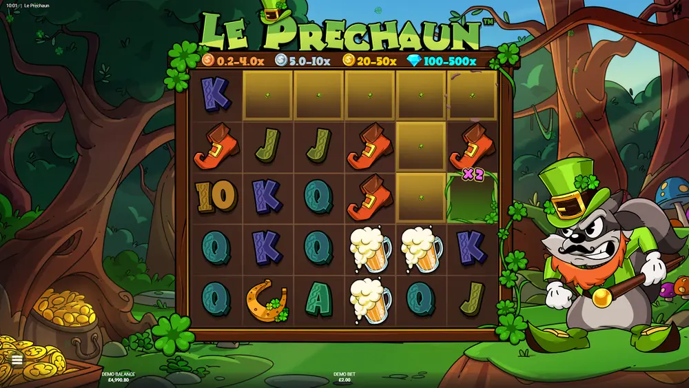 Le Prechaun Super Cascades – mid-cascade with symbols removed and new ones falling, Golden Squares accumulating